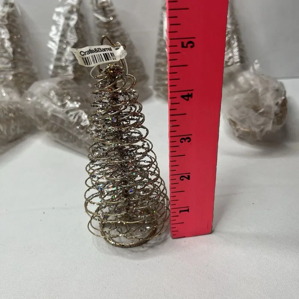 Lot Of 9 Crate & Barrel Gold Spiral Glitter Tree Christmas Ornaments/placecard